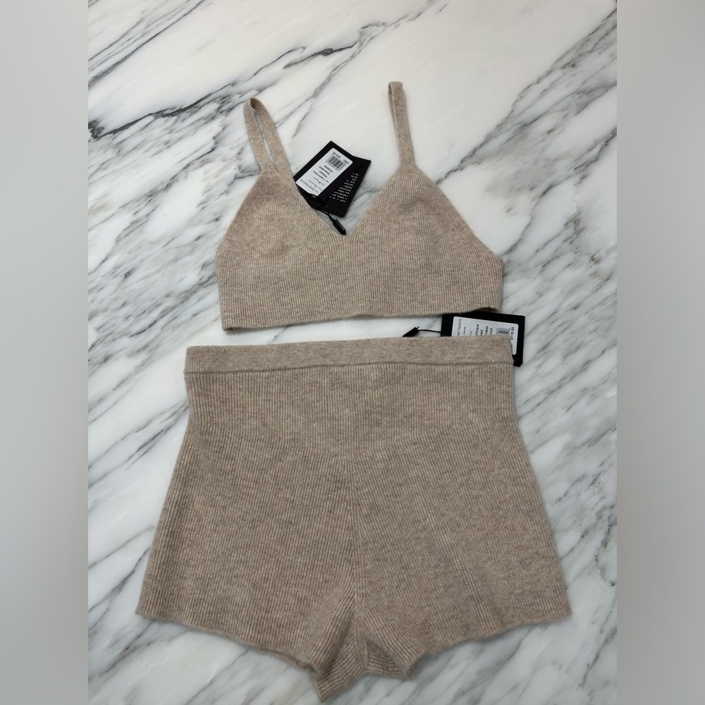 NWT naadam cashmere bralette and short knit set